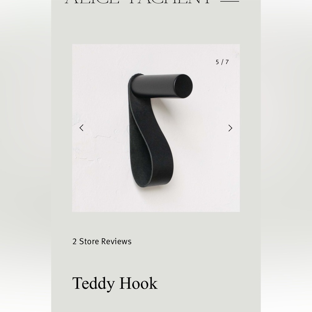Set of 2 New in bag Alice Tacheny teddy hooks. Leather and wood black